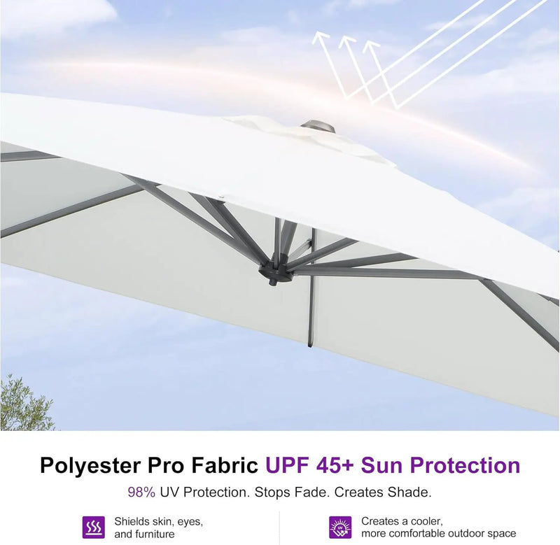 PURPLE LEAF 9 Feet Patio Umbrella Outdoor Cantilever Square Umbrella Aluminum Offset Umbrella with 360-degree Rotation for Garden Deck Pool Patio, White by GreenHaven Gardens