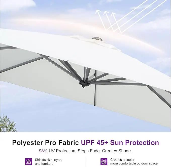 PURPLE LEAF 8 Feet Square Cantilever Umbrella Patio Umbrella with Base Outdoor Umbrella Aluminum Offset with 360-degree Rotation for Garden Deck Pool Patio White by GreenHaven Gardens