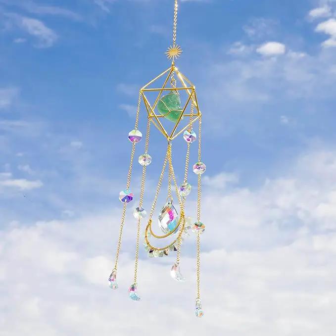 Crystal Suncatchers for Windows, Green Fluorite Gemstone Sun Catcher Hanging, Spiritual, Rainbow Maker, Crystal Boho Decor Indoor Outdoor, Natural Stone (Green Fluorite) by GreenHaven Gardens