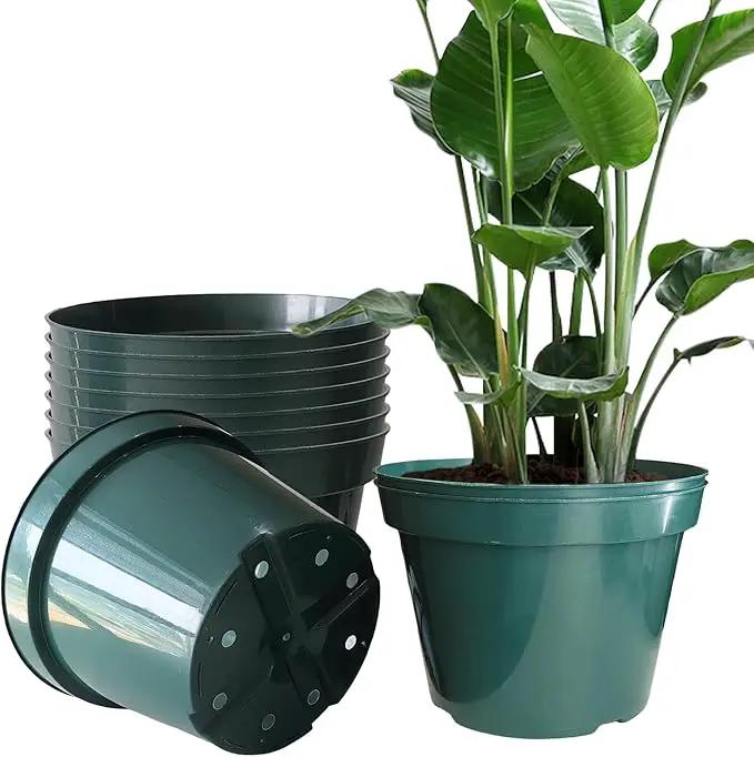 10 Pack Plastic Planter Pots, 10 Inch Thick Plant Pots with Multiple Drainage Holes, Pots for Plants Such as Herbs Strawberry and Flowers, Green Growing Planters for Outdoor Plants or Indoor (Green) by GreenHaven Gardens