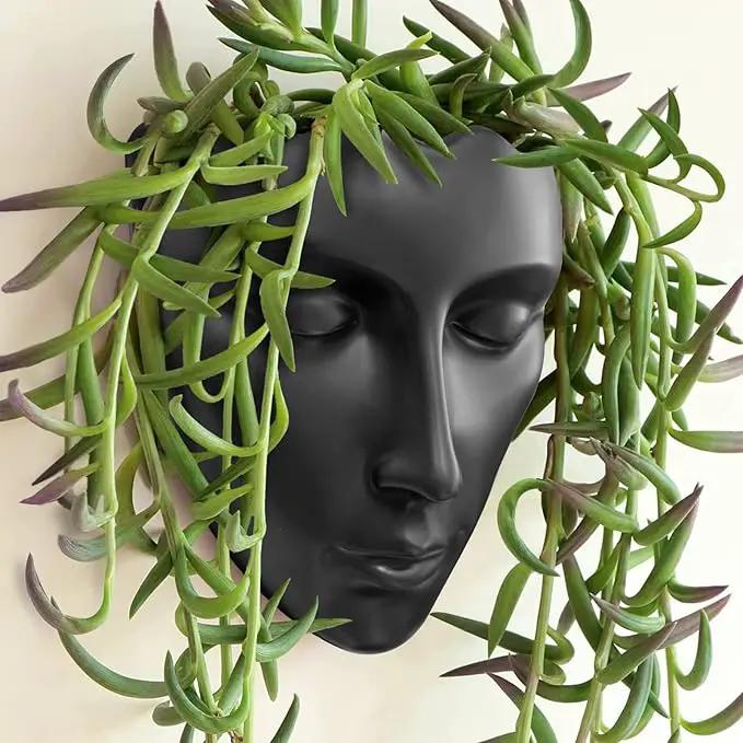Face Vase,Ceramic Female Form Vase,Modern Sculpture Planter Pot,Human Face Dried Flower Shaped Vase,Wall Hanging Plant Pot for Home Decor Centerpieces, Office or Outdoor Hanging Decor by GreenHaven Gardens