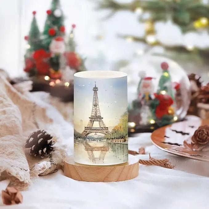 Flickering Flameless Candles, Eiffel Tower Lake LED Candles with Remote Timer, Set of 2 Battery Operated Candle for Valentine Wedding Birthday by GreenHaven Gardens