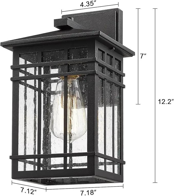 Outdoor Wall Lantern, Exterior Light Fixture Mount, 1-Light Waterproof Lighting With Seeded Glass for Porch, Garage, Patio, Hallway, Entryway, Black by GreenHaven Gardens