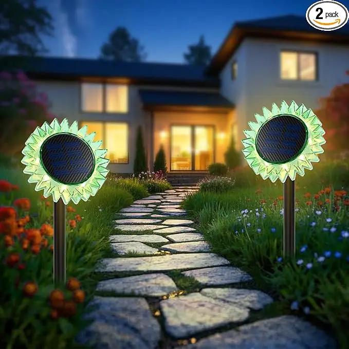 Outdoor Solar Lights, 2 Pack Led Solar Sunflower Lights, Stake/Wall 2-in-1 Waterproof Solar Garden Lights for Yard, Landscape, Fence, Patio, Driveway, Pathway, Backyard Decoration (Warm White) by GreenHaven Gardens