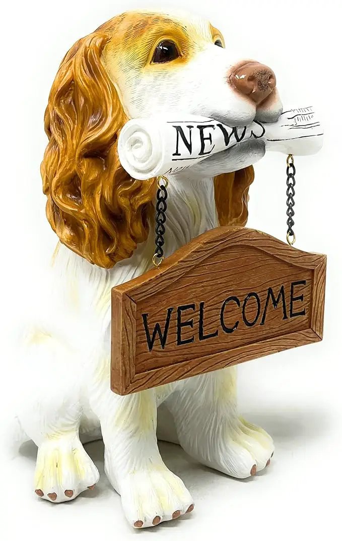 Nature's Mark Cocker Spaniel Dog Puppy Statue with Reversible Welcome Sign and Go Away Sign Resin Garden Decor 12" H by GreenHaven Gardens