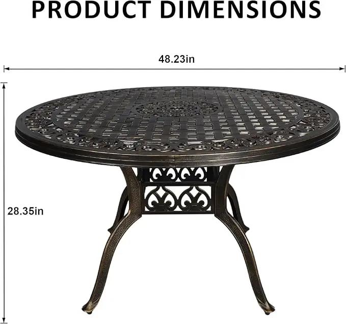 48" Round Patio Table for 6 Person Cast Aluminum Bistro Table with Umbrella Hole,Metal Patio Table Outdoor Bistro Dining Table for Garden,Bronze by GreenHaven Gardens