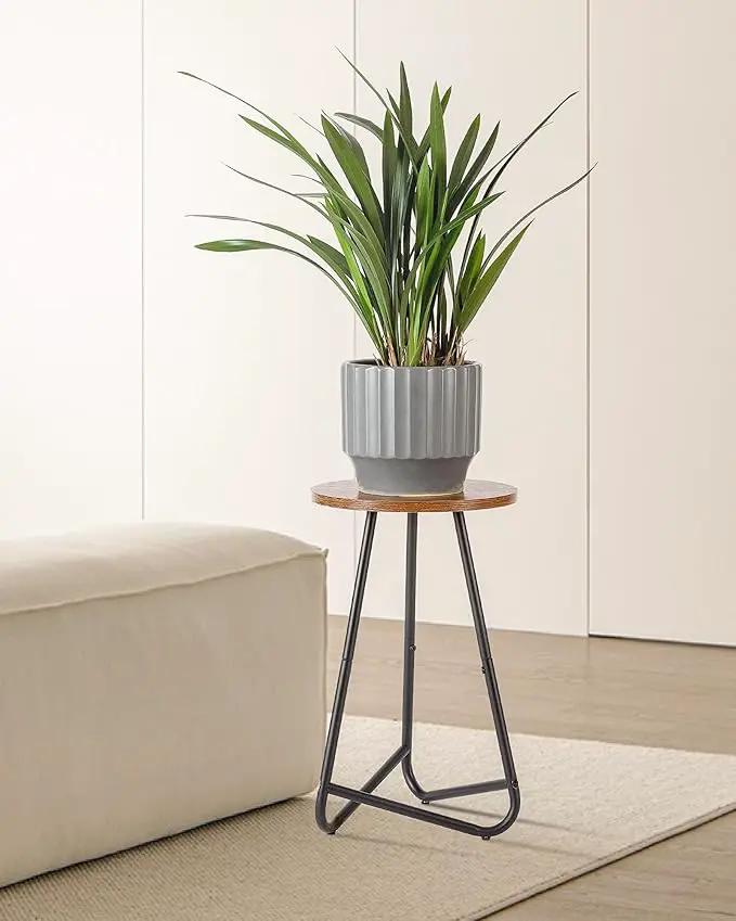Indoor Plant Stand,Mid Century Wood Stand Plant Table,Modern Plant Stool for Outdoor,Metal Tall Holder for Flower Pots,Small Round Side End Table (Rustic Brown, 19 inch) by GreenHaven Gardens