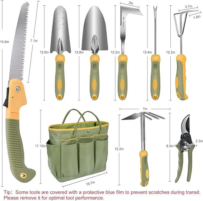 Garden Tool Set, WisaKey 9 Piece Stainless Steel Heavy Duty Gardening Hand Tools with Handle, Durable Garden Tool Bag, Gardening Gifts for Women and Men White Elephant Gifts by GreenHaven Gardens