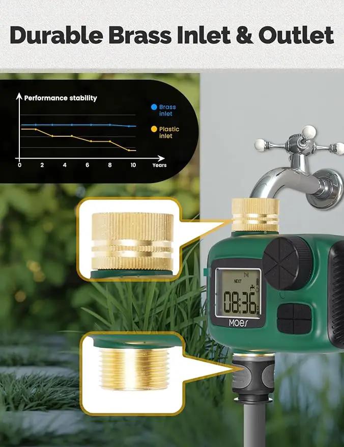 MOES Sprinkler Timer, Brass Inlet & Outlet, Programmable Automatic Irrigation Controller, Rain Delay, Manual Watering, 1 Zone Water Hose Timers for Gardens, Lawns, and Hose Systems by GreenHaven Gardens