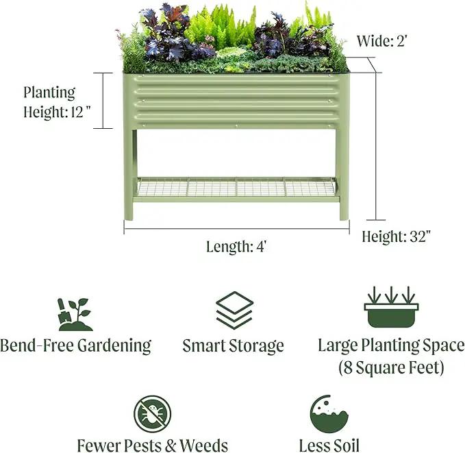 Elevated Raised Garden Bed-V Series, 2' x 4' Garden Beds with Legs & Storage Rack for Patio Porch, 700 Lbs Weight Capacity, Outdoor Planter Boxes for Gardening Herbs Vegetables Flowers, Pearl White by GreenHaven Gardens