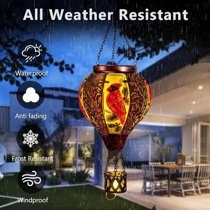 Starsoul Cardinal Hot Air Balloon Solar Lantern with Flame Candle, Hanging Hot Air Balloon Outdoor Solar Lanetrns Waterproof for Garden Patio Yard, Mother's Day Xmas Christmas Woman Gifts by GreenHaven Gardens