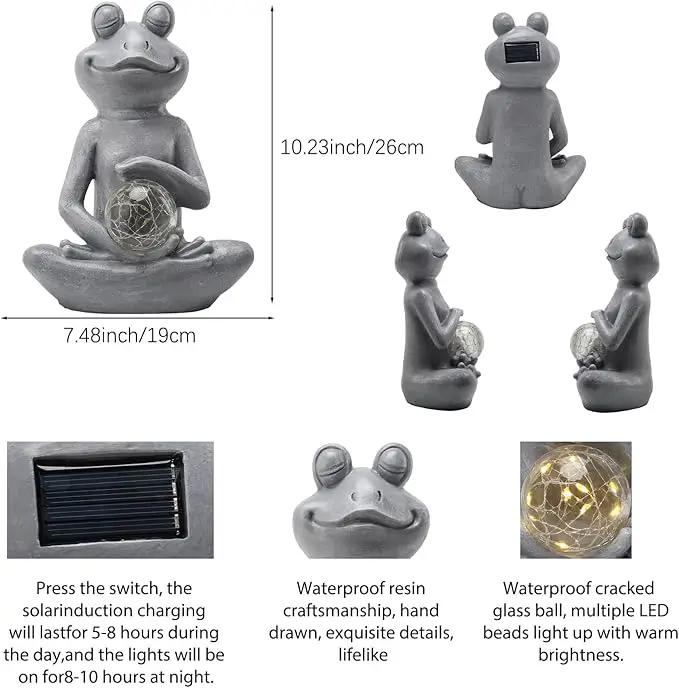 halpssfm Solar Meditating Yoga Frog Statue - Housewarming Gifts for Women/Mom - Zen Garden Figurines for Lawn, Patio, Yard, Porch Decor - Gift Ideas by GreenHaven Gardens