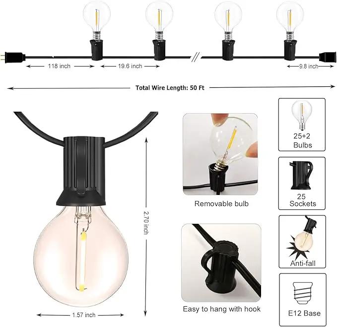 DAMAING Outdoor String Lights LED 50Feet G40 Globe String Lights with 27 Edison Plastic LED Bulbs,2700K Warm Glow Weatherproof for Indoor Outdoor Backyard Bistro Lights by GreenHaven Gardens