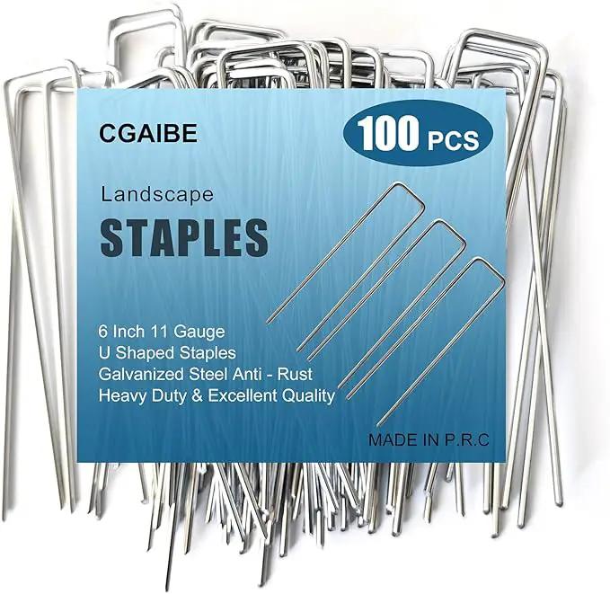 Galvanized Landscape Staples, 100 Pack 6 Inches Garden Lawn Stakes 11 Gauge U-Shaped Yard Turf Fabric Sod Pins for Weed Barrier Christmas Decorations Ground Cover Fabric by GreenHaven Gardens