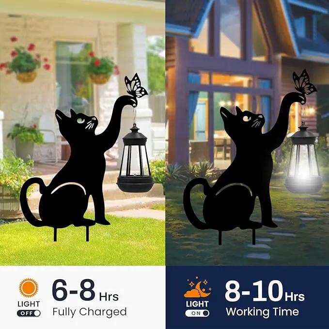 Solar Lights Outdoor Garden Decor - Black Cat Figurine Light Stake with Butterfly Decorative Metal Housewarming Ornament for Yard Pathway Lawn Patio – Unique Gift Ideas for Christmas by GreenHaven Gardens