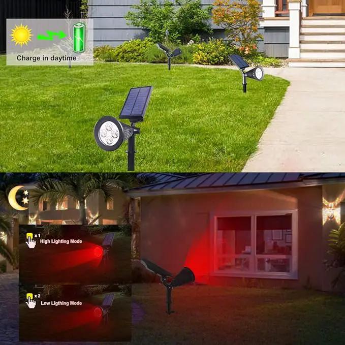 Solar Lights Outdoor, 4-LED Solar Spotlight LED Landscape Lights IP67 Waterproof Solar Powered Landscaping Lights Outdoor Lighting for Tree Garden Yard Patio(2 Pack, Red) by GreenHaven Gardens