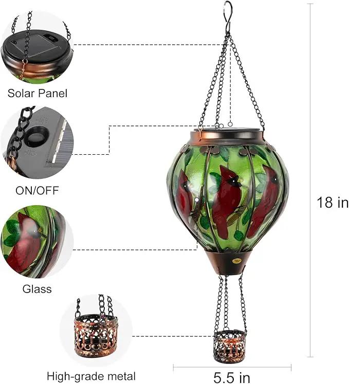 pearlstar Hot Air Balloon Solar Lantern with Flickering Flame Light Outdoor Solar Hanging Lights Waterproof for Garden Yard Farmhouse Patio Pathway Christmas Decoration,Glass(Cardinal) by GreenHaven Gardens
