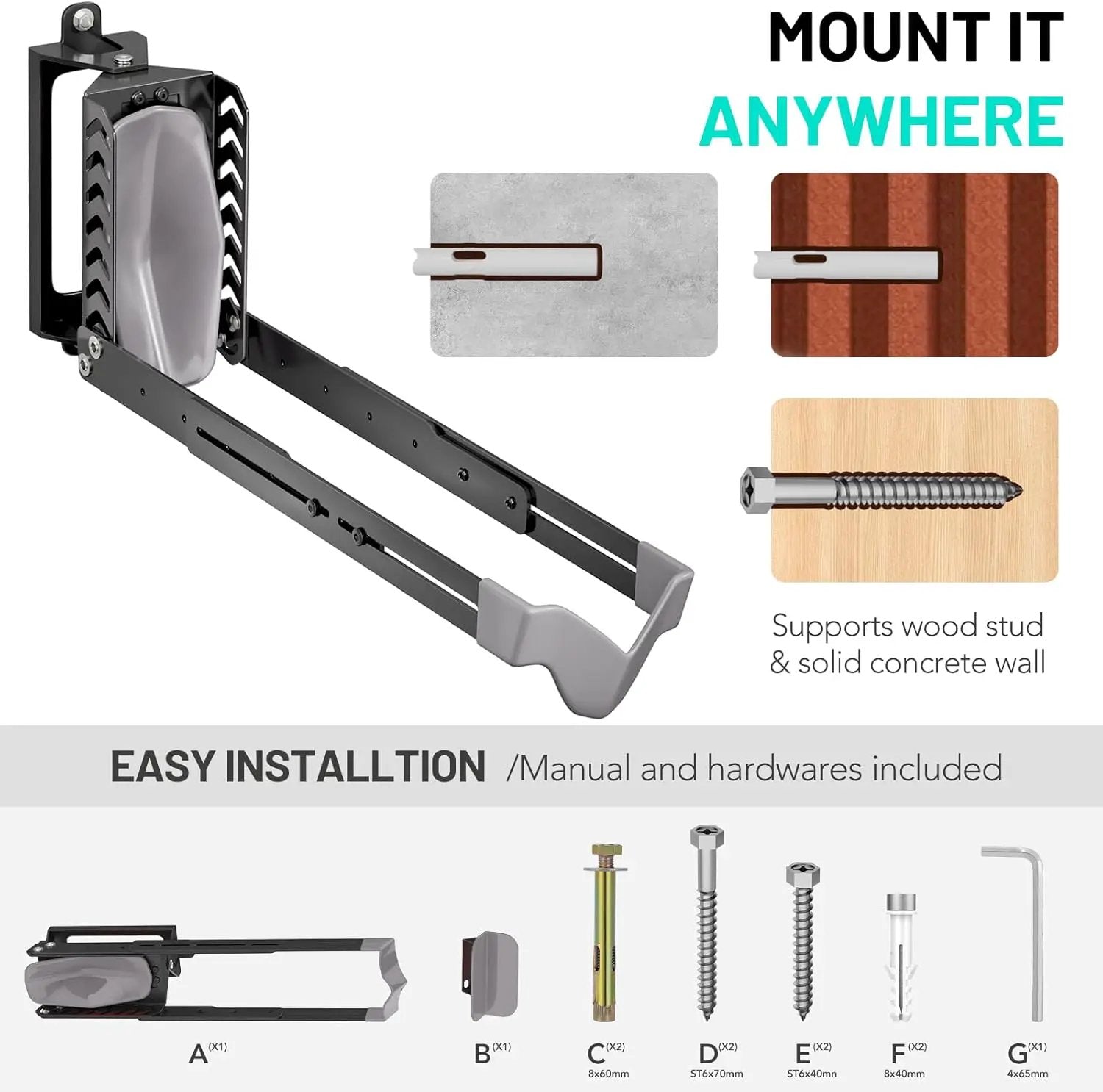 Swivel Bike Rack Wall Mount, Bike Hangers for Garage, Space-Saving Vertical Bike Holder, Holds up to 77 lbs, Bicycle Wall Hanger Storage, No Heavy Lifting Required Indoor Hanging Bike Rack-Gray by GreenHaven Gardens