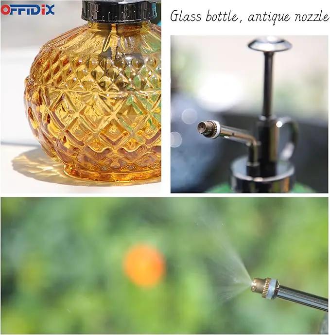 OFFIDIX Vintage Glass Spray Bottle, 300ML Plant Mister with Plastic Top Pump, Garden Sprayer, Cleaning (Brown) by GreenHaven Gardens