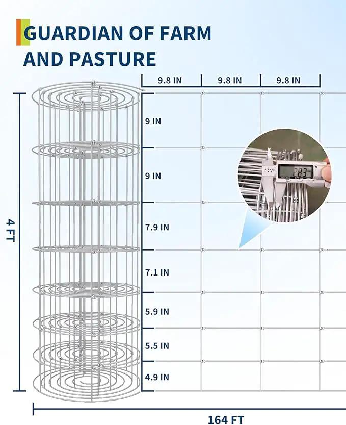 9GA Thickened Heavy Duty Cattle Farm Fence, 4ft x 164ft Galvanized Goat Deer Fence, Heavy Zinc Coating Hog Wire Fencing for Farm Livestock Animals Protection by GreenHaven Gardens