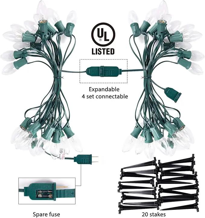 C9 Christmas Pathway String Lights Outdoor - 2 Pack Total 51.4 FT 40 Clear Lights with 40 Stakes, Connectable Waterproof Walkway Lights for Indoor Xmas Party Holiday Commercial Decoration, Warm White by GreenHaven Gardens