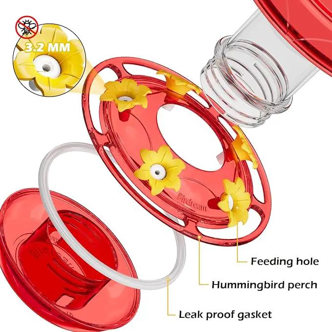Birdream Hummingbird Feeder for Outdoors Hanging, 20oz Hummingbird Feeders with 5 Bee Guard Feeding Ports & Built-in Ant Moat Brush Leak-Proof for Outside Gifts for Women - Red by GreenHaven Gardens