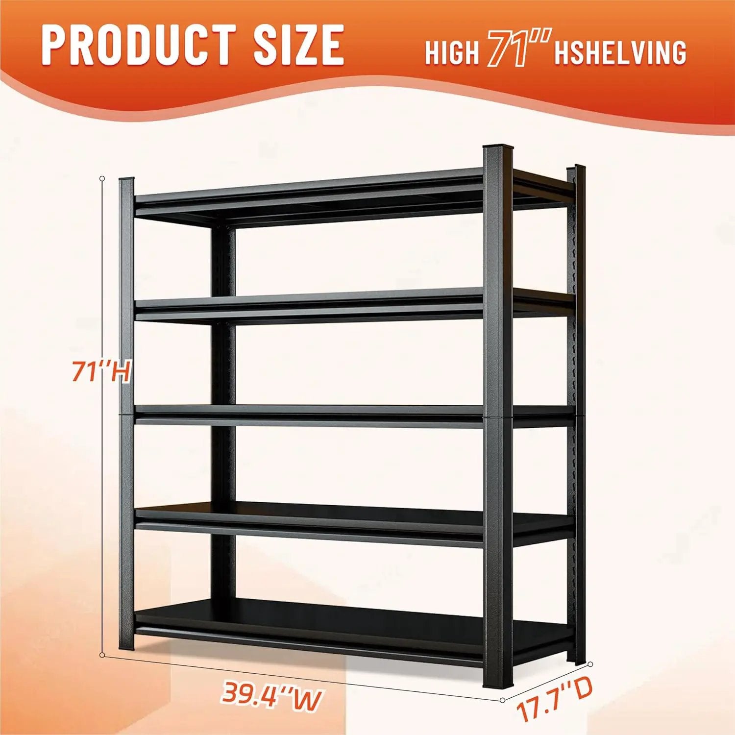 Heavy Duty 5-Tier Shelving Unit 2750LBS Capacity - Adjustable Steel Garage Shelves for Warehouse, Basement Storage(71''H x 39.4''W x 17.7''D) by GreenHaven Gardens
