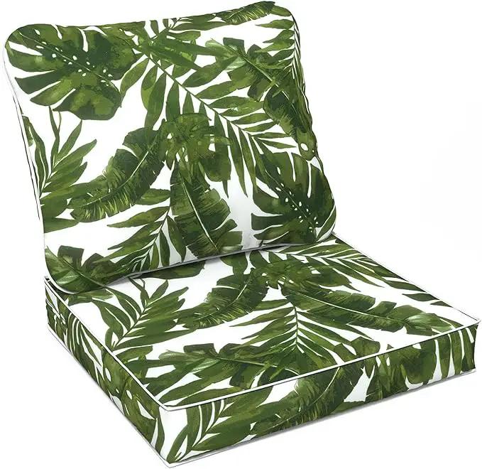 LVTXIII Outdoor Deep Seat Cushion Patio Seat and Back Cushion Set Seasonal Chair Cushion for Dining Arm Chairs, Wicker Chairs and Garden Furniture Decoration, 22"x22"x4", Palms Green by GreenHaven Gardens