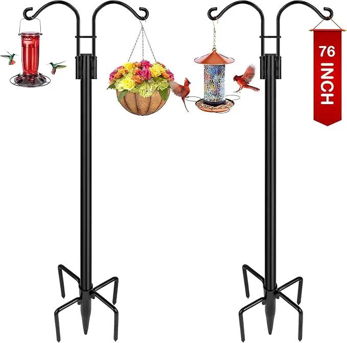 XDW-GIFTS Double Shepherds Hooks for Outdoor, 2-Pack Heavy Duty Garden Pole for Hanging Bird Feeder, Plant Baskets, Solar Light Lanterns, Garden Plant Hanger Stands with 5 Base Prongs by GreenHaven Gardens