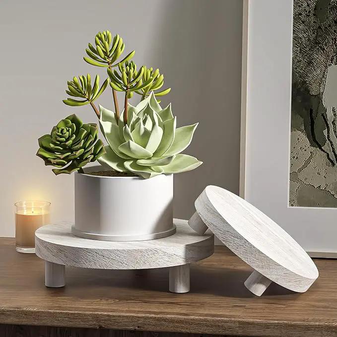3 Pcs Wood Plant Stand Indoor Outdoor, Round Wood Riser for Decor 6/8/10" Wooden Stool Display Stand Flower Pot Holder Small Planter Tray Modern Potter Decorative for Desktop Counter Room by GreenHaven Gardens