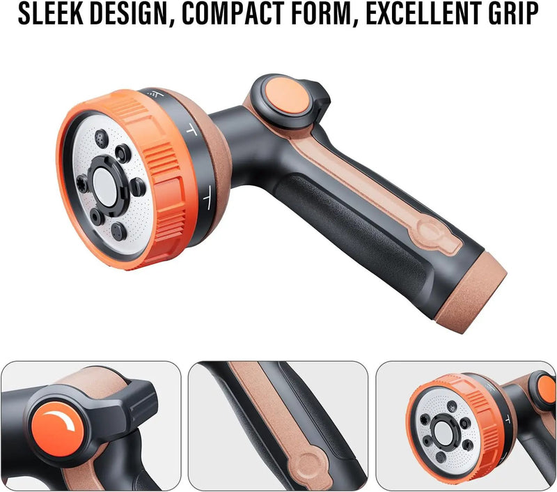 Heavy Duty Garden Hose Spray Nozzle, Metal Water Hose Nozzle with 8 Spray Patterns, High Pressure Hose Nozzle with Thumb Control On Off Valve for Lawn Watering, Car Washing, Pets Showering by GreenHaven Gardens