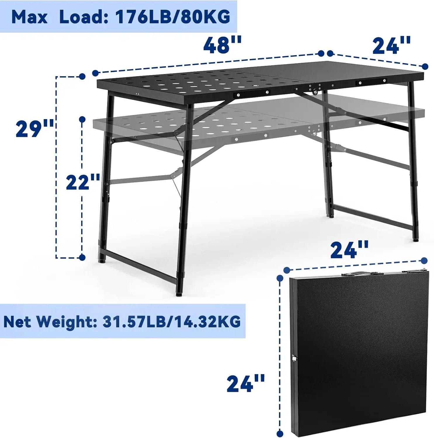 Skyflame Folding Camping Table with Adjustable Height Legs, Black Metal Portable Outdoor Grill Stand Table with Handle for BBQ, Grilling, Camping Trip, RV, Picnic, Backyards, Tailgating by GreenHaven Gardens