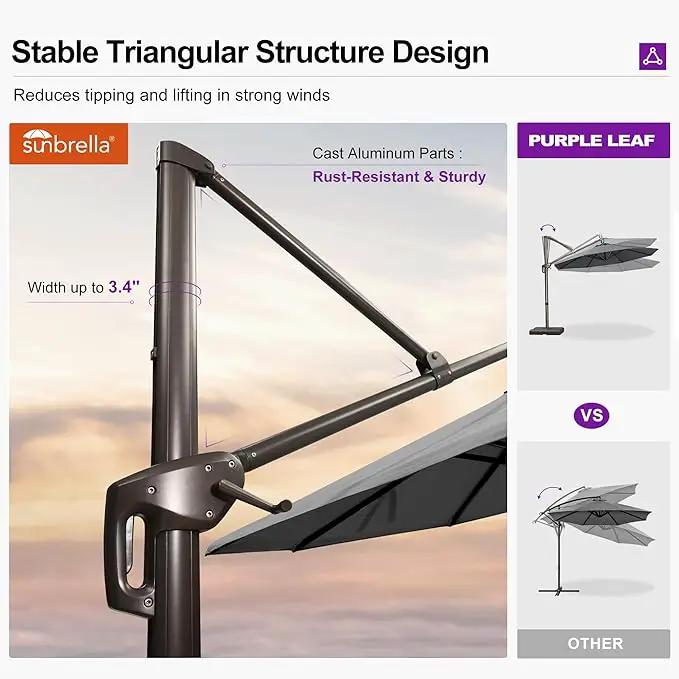 PURPLE LEAF 10FT Cantilever Patio Umbrella with 360-degree Rotation Aluminum Round Outdoor Offset Handing Umbrella for Patio Pool, Deep Grey by GreenHaven Gardens
