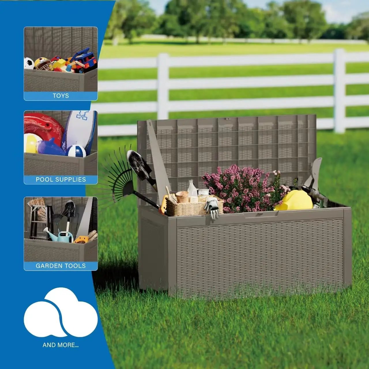 100 Gallon Waterproof Large Resin Deck Box Indoor/Outdoor Lockable Storage Container and Seating for Garden, Pool, and Patio (100 Gallon, Grey) by GreenHaven Gardens