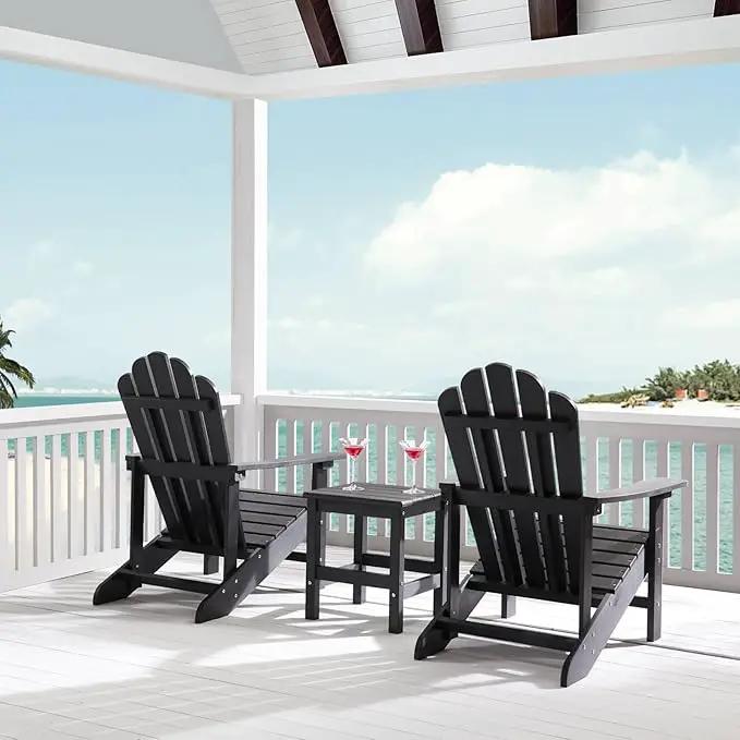 Psilvam Classic Adirondack Chair, Standard-Sized Poly Lumber Fire Pit Chair, 350Lbs Support Weather Resistant Patio Chairs for Garden, Party, Beach(Black) by GreenHaven Gardens