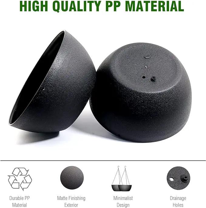 13 inch Large Hanging Planters Plant Pots for Outdoor Indoor Plants with Drainage Holes and Chain, 2 Pack Round Hanging Flower Pots for Garden Home Porch Decor, Black by GreenHaven Gardens