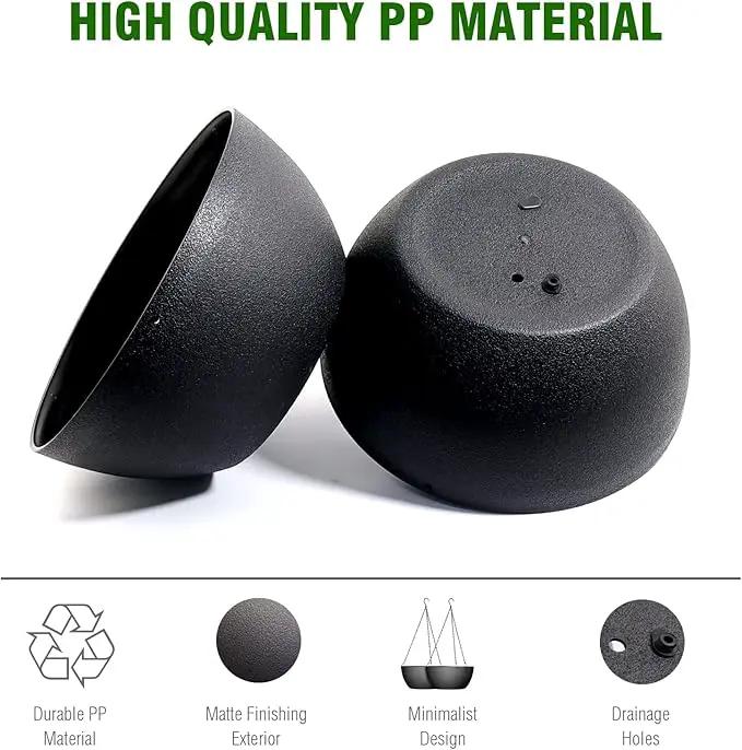 13 inch Large Hanging Planters Plant Pots for Outdoor Indoor Plants with Drainage Holes and Chain, 2 Pack Round Hanging Flower Pots for Garden Home Porch Decor, Black by GreenHaven Gardens