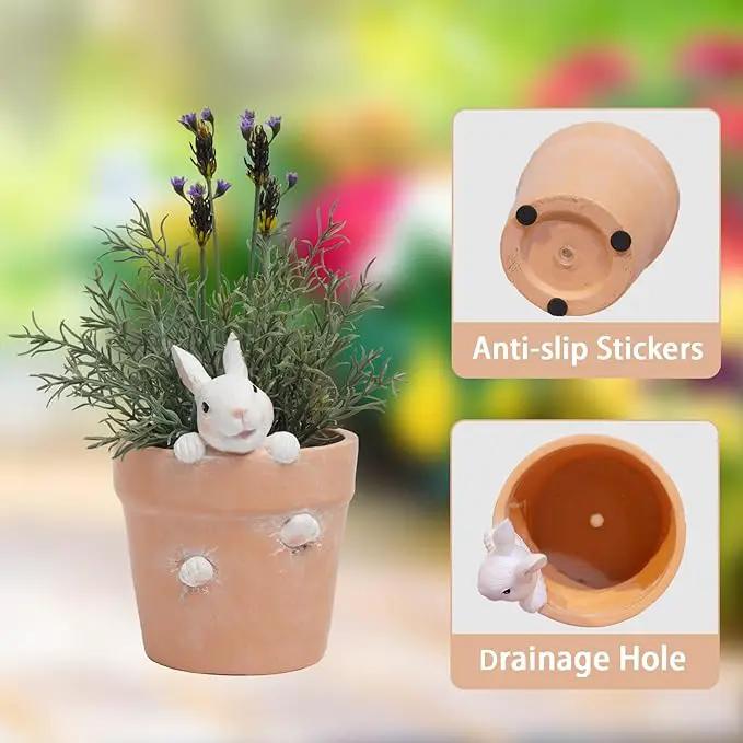 Easter - Spring Flower Pot - Bunny Decor - Easter Decoration - Decorative Garden Pots for Cactus Succulents Planter with Drainage Hole for Home Farmhouse Decor 5.75 x 5 x 7.25 inch Newman House Studio by GreenHaven Gardens