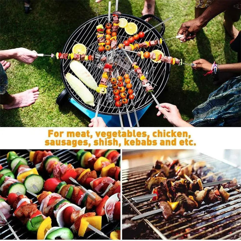 18PCS Kabob Skewers Flat Metal BBQ Barbecue Skewer 14" Long Stainless Steel Shish Kebob Sticks Wide Reusable Grilling Skewers Set for Meat Shrimp Chicken Vegetable, 18 Pack by GreenHaven Gardens