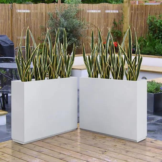 Metallic Heavy Planter for Outdoor Plants, 38Lx10Wx30H Inches Tall and Long Metal Divider Planter Box with for Outside & Indoor, Seamless (White) by GreenHaven Gardens