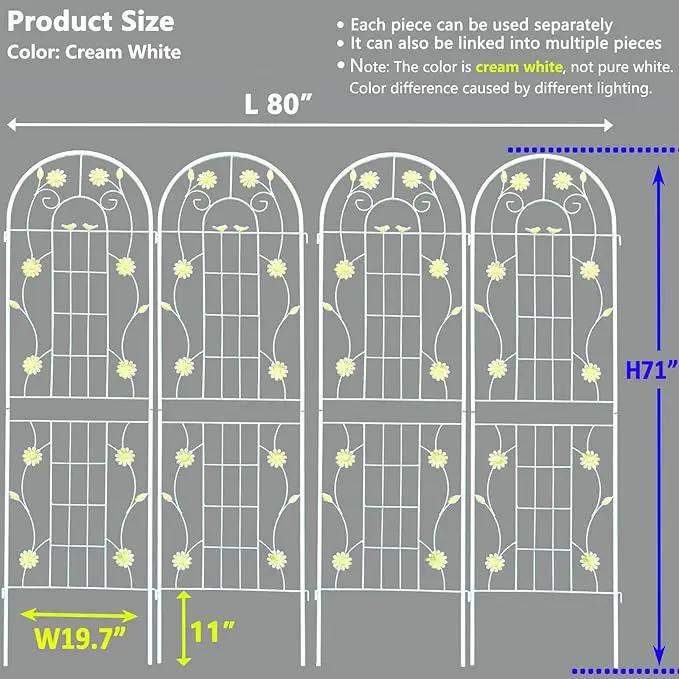 4 Pack Metal Garden Trellis 71" H Cream White Garden Fence Rustproof Trellis for Climbing Plants Support Roses Flower Outdoor Lawn, White 6FT by GreenHaven Gardens