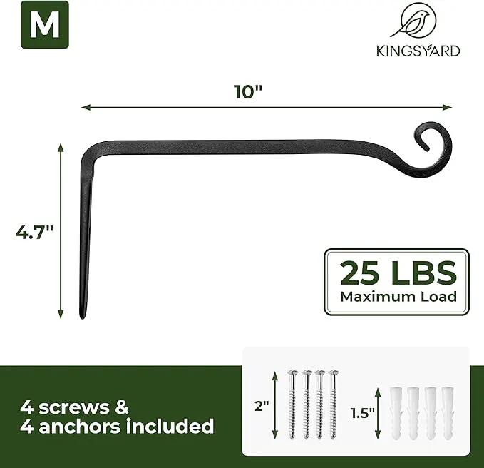Kingsyard 2-Pack Wall Plant Hanger Outdoor - Heavy Duty Metal Hanging Bracket Hooks for Hanging Plant Bird Feeders Lanterns Wind Chimes Outdoor & Indoor, 10-Inch/Black by GreenHaven Gardens