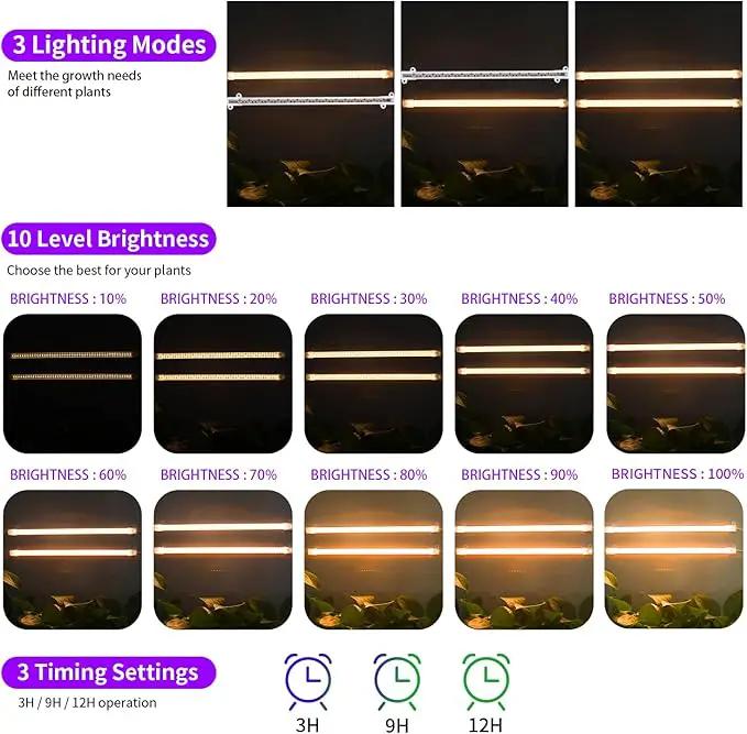 LED Grow Light Strips, Full Spectrum Plant Growing Lights for Indoor Plants 3000K, 144 LEDs Plant Lamp with 3/9/12H Timer, 10 Dimmable Levels, 3 Head 13 Inches (2 Strip 3 Pack 3000K) by GreenHaven Gardens