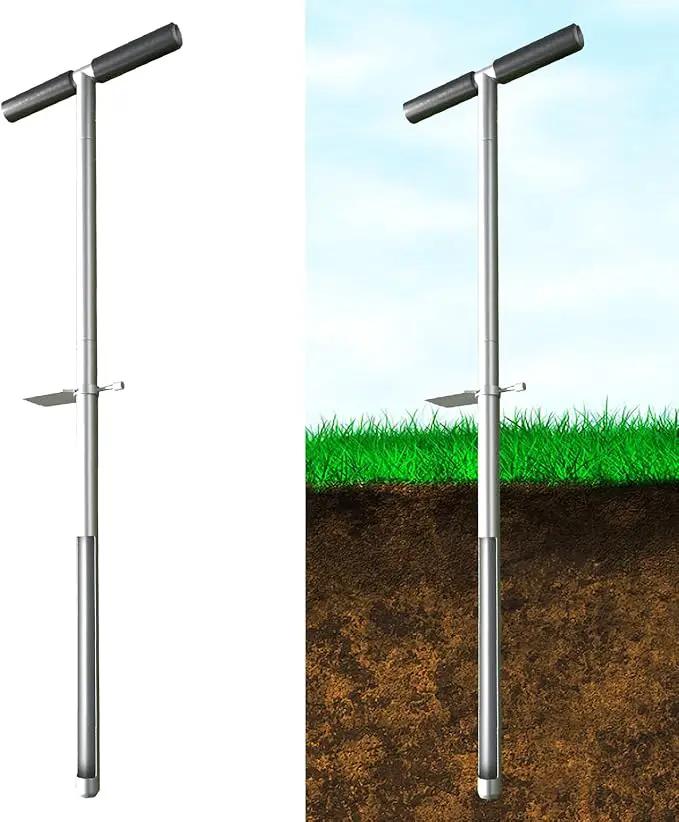 36" Soil Sample Probe Stainless Steel T-Style Handle Sampling Soil Probe Soil Sample Test Tool Kits with Foot Pedal and Reusable Sample Bags for Farm/Agriculture/Garden/Lawn/Golf Course by GreenHaven Gardens
