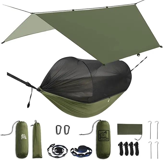 Miztli Camping Hammock -Portable Hammock w/Spacious Net & Tree Straps w/Adjustable Loops, Double and Single Hammock for Outdoor, Indoor, Hiking and Travel by GreenHaven Gardens