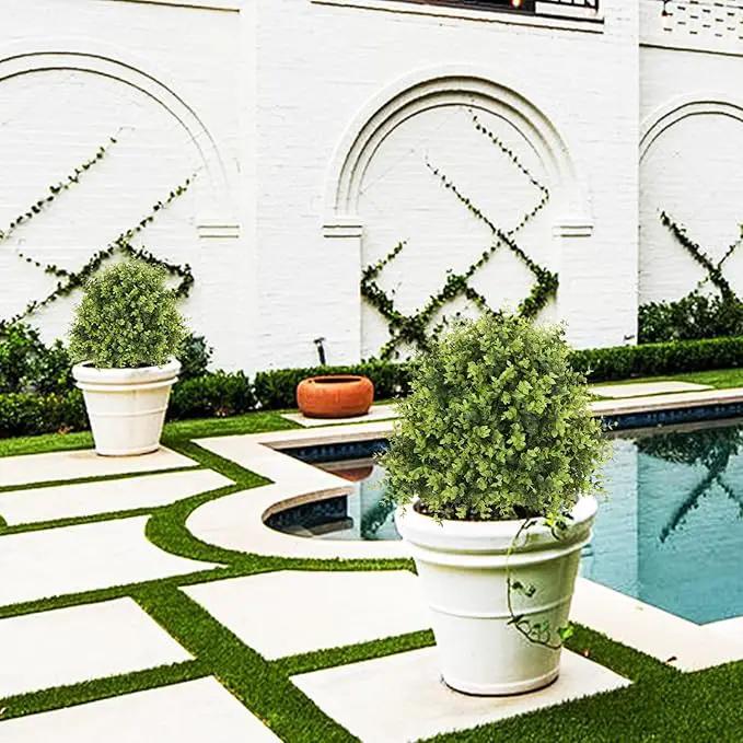 THE BLOOM TIMES 2ft Faux Boxwood Plants Outdoor Set of 2, Topiary Balls Artificial Outside Trees, 24" UV Resistant Fake Greenery Bushes & Shrubs for Front Porch Planter by GreenHaven Gardens