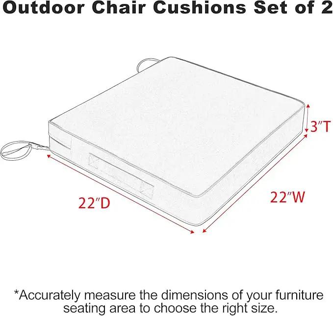 Favoyard Patio Chair Cushions 22 x 22 x 3 Inch Waterproof Outdoor Seat Cushions for Patio Furniture 3-Year Color Fastness Garden Sofa Couch Pads with Handle & Adjustable Straps Set of 2, Blue by GreenHaven Gardens