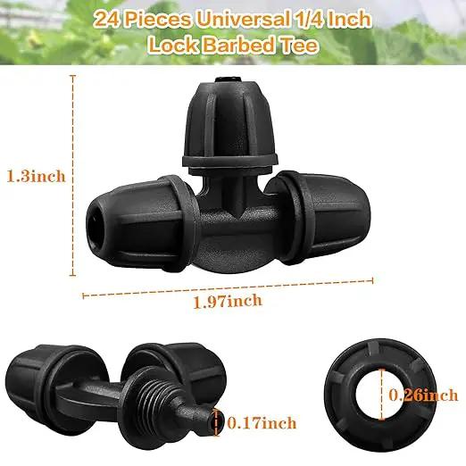 Upgraded 1/4" Drip Irrigation Tee Fittings：24 Pieces Leak Free Lock Barbed 3 Way Tee Connectors for 1/4 Inch Irrigation Tubing Quick Connect Parts for Garden Landscape System by GreenHaven Gardens