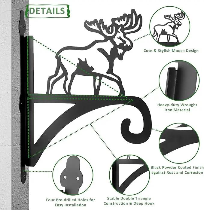 ATKKE Hanging Plant Bracket Hangers Indoor Iron Wall Mount,11” Moose Silhouette Ornamental Iron Hangers Hookers for Flower Pot Lantern Bird Feeder Wind Chimes by GreenHaven Gardens
