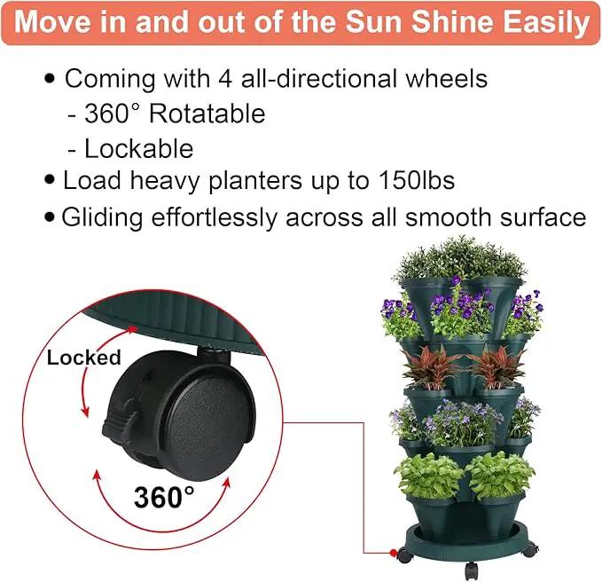 Vertical Planter 5 Tier Stackable Planters Garden Planters Strawberry Herb Flower and Vegetable Planter Indoor Outdoor Gardening Pots with Removable Wheels and Tools 2-Pack by GreenHaven Gardens